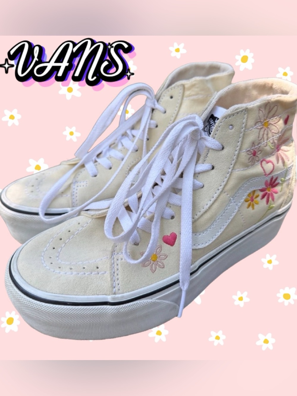VANS OFF THE WALL FLORAL EMBROIDERED  HIGH TOP PLATFORM SNEAKERS -8 🌸🌷👟
